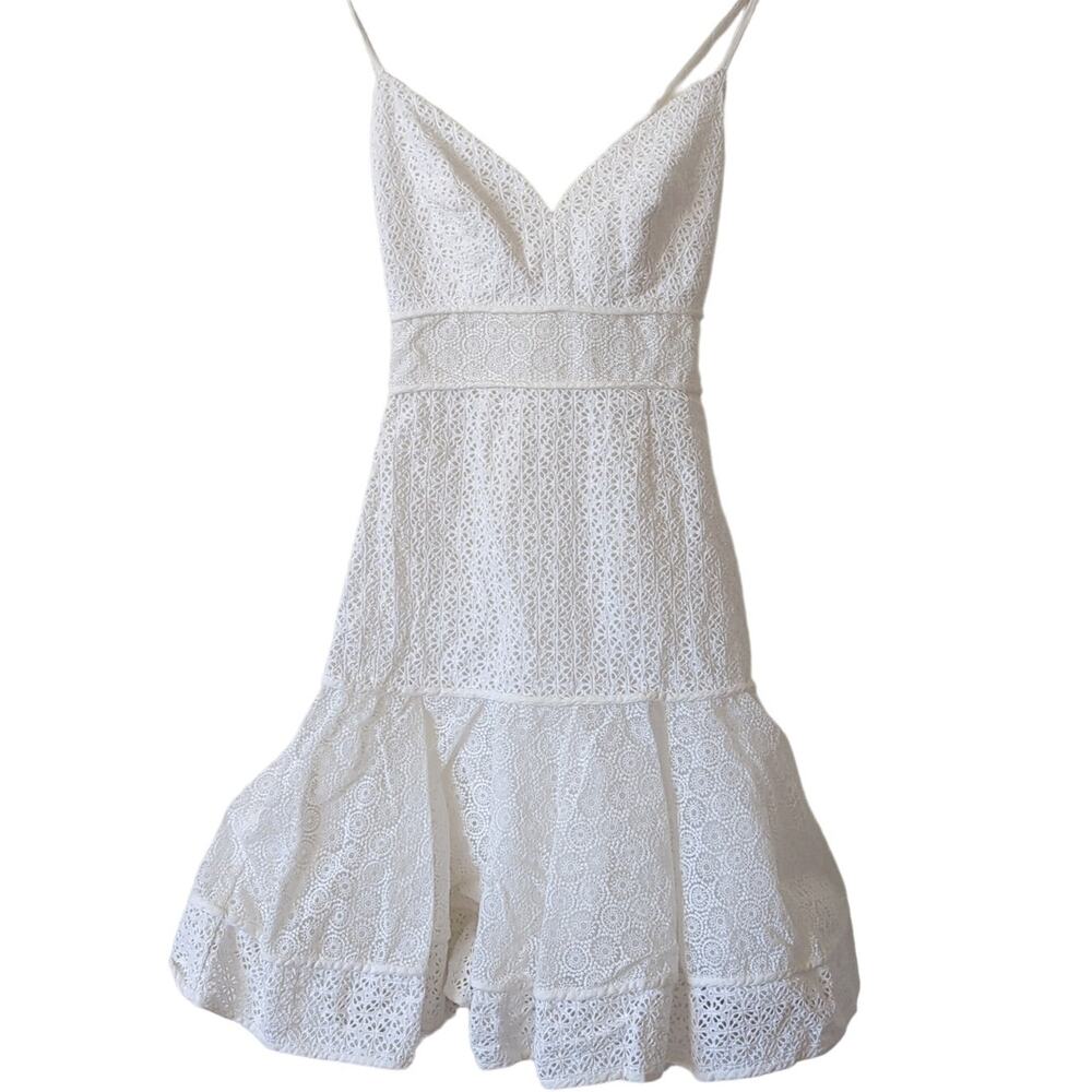 Marchesa Voyage Eyelet Crochet Dress Womens 0 White Sweetheart‎ Neck Sundress